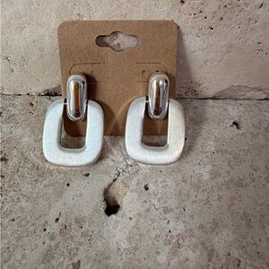 Elegant Silver & Brushed Silver Geometric Statement Earrings